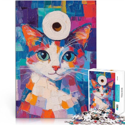 Puzzle 1000 Teile für Teenager Katze mit Toilettenpapierhut Spielzeug-Intellektuelles Spiel Geeignet für die Schreibtischdekoration 26x38cm von BKDNNUJR