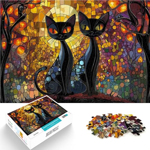 Puzzle 1000 Teile für Teenager Katzen aus Buntglas für Lernspiel-Herausforderungsspielzeug Lernspiel für Geburtstag, Weihnachten 26x38cm von BKDNNUJR