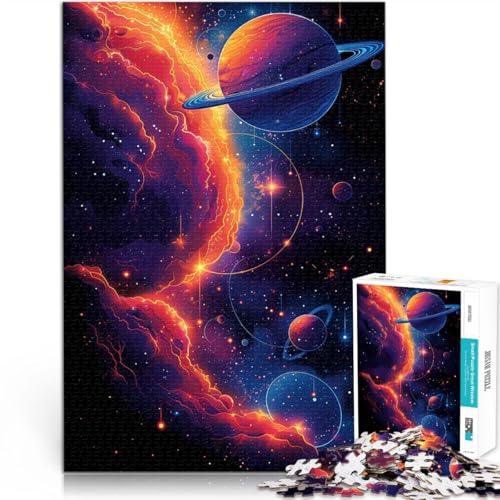 Puzzle 1000 Teile für Teenager Kosmischer Nebel mit Planeten im Weltraum Neon Illustration Galaxy Lustige Spiele Tolles Geschenk für Spiele 26x38cm von BKDNNUJR