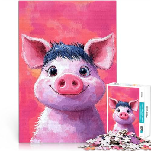 Puzzle 1000 Teile für Teenager Lächelnde Schwein-Illustration lustige Spiele für die ganze Familie Geburtstagsgeschenke 50x70cm von BKDNNUJR