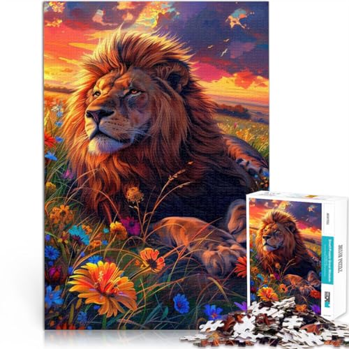 Puzzle 1000 Teile für Teenager Löwe im Blumenfeld für Lernspiel-Herausforderungsspielzeug Einzigartige Geburtstags- und Geschenkideen 26x38cm von BKDNNUJR