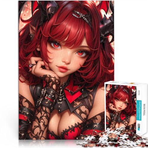 Puzzle 1000 Teile für Teenager Rothaariges Dämonenmädchen lustige Spiele für die ganze Familie Geeignet für die Schreibtischdekoration 50x70cm von BKDNNUJR