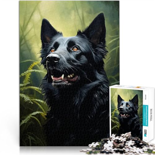 Puzzle 1000 Teile für Teenager Schwarzer Deutscher Schäferhund, Portrait Spielspielzeug Geschenke für Freunde und Familie 26x38cm von BKDNNUJR