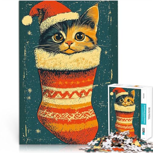 Puzzle 1000 Teile für Teenager Süße Weihnachtskatze für Lernspiel-Herausforderungsspielzeug Lernspiel für Geburtstag, Weihnachten 26x38cm von BKDNNUJR