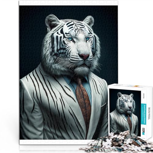 Puzzle 1000 Teile für Teenager Weißer Tiger Gehirnintelligenz-Herausforderung süchtig machendes Spielzeug Heimdekoration Spielzeug 26x38cm von BKDNNUJR