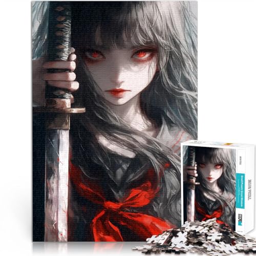 Puzzle für Erwachsene, 1000 Teile Anime-Mädchen mit Katana Spielspielzeug Angebot als Geschenk für die ganze Familie 50x70cm von BKDNNUJR