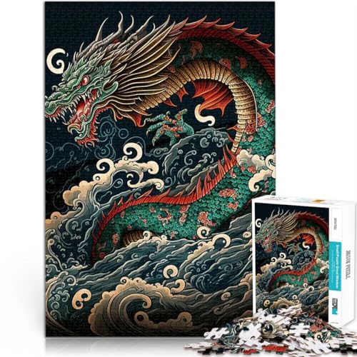 Puzzle für Erwachsene, 1000 Teile Drache vor Kanagawa Anspruchsvolles Spiel und Familienspaß Tolle Geschenke und Spielzeuge 26x38cm von BKDNNUJR