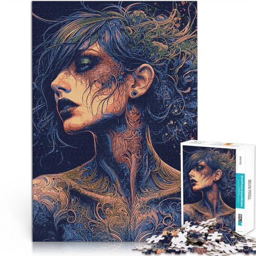 Puzzle für Erwachsene, 1000 Teile Frau mit kompliziertem Tattoo Lernspiele DIY Spielzeug Lernspiel für Geburtstag, Weihnachten 26x38cm von BKDNNUJR