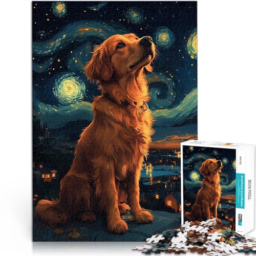 Puzzle für Erwachsene, 1000 Teile Hund und Sternennacht Lernspiel-Herausforderungsspielzeug Wunschliste mit dem Weihnachtsmann 26x38cm von BKDNNUJR