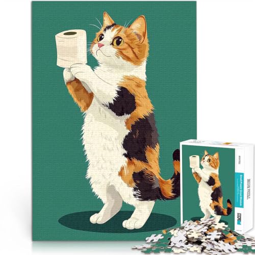 Puzzle für Erwachsene, 1000 Teile Kalikokatze mit Toilettenpapier Für Familienspaß mit vollständig ineinander greifenden, zufällig geformten Teilen 26x38cm von BKDNNUJR
