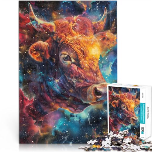 Puzzle für Erwachsene, 1000 Teile Kosmische Kuhkunst Anspruchsvolles Spiel und Familienspaß mit passendem Poster und Quizblatt 50x70cm von BKDNNUJR