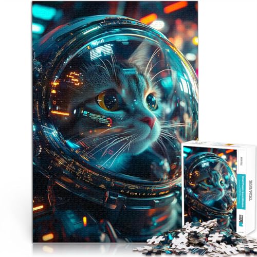 Puzzle für Erwachsene, 1000 Teile Niedlicher Katzenastronaut Spielzeug Lernspiele Stressabbau Wunschliste mit dem Weihnachtsmann 50x70cm von BKDNNUJR