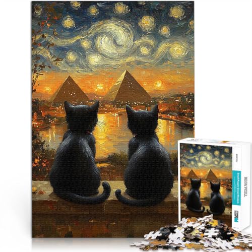 Puzzle für Erwachsene 1000 Teile Katzen und Pyramiden Pädagogisches Spielzeug zum Stressabbau Tolle Geschenke und Spielzeuge 26x38cm von BKDNNUJR