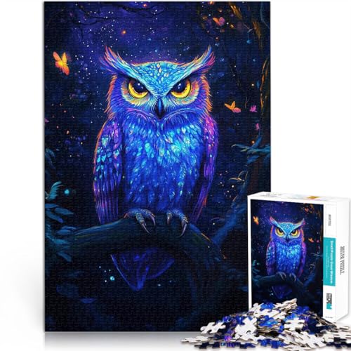 Puzzle für Erwachsene 1000 Teile Leuchtende Eule im Wald Lernspielzeug für die ganze Familie Geeignet für die Schreibtischdekoration 50x70cm von BKDNNUJR