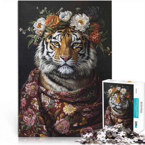 Puzzle für Erwachsene 1000 Teile Tiger mit Blumen Anspruchsvolles Spiel und Familienspaß Die Liebe zwischen Paaren stärken 50x70cm von BKDNNUJR