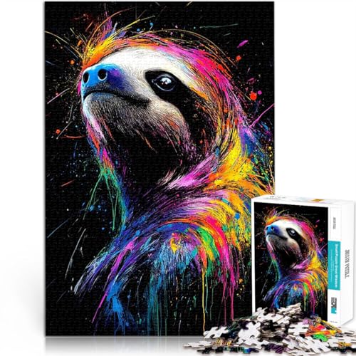 Puzzle für Erwachsene mit 1000 Teilen Buntes Faultiergemälde für Lernspiel-Herausforderungsspielzeug Heimdekoration 26x38cm von BKDNNUJR