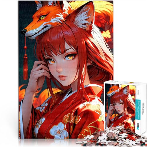 Puzzle für Erwachsene mit 1000 Teilen Fuchsmädchen Spielzeug Lernspiele Stressabbau mit vollständig ineinander greifenden, zufällig geformten Teilen 26x38cm von BKDNNUJR
