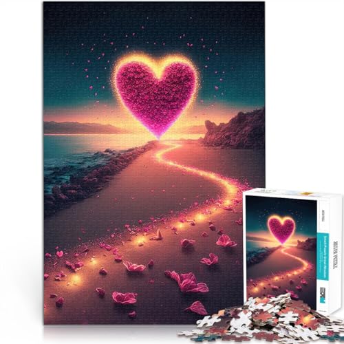 Puzzle für Erwachsene mit 1000 Teilen Herz am Strand Geschenke zum Suchbegriff: Herausfordernde Spiele Geburtstagsgeschenke 26x38cm von BKDNNUJR