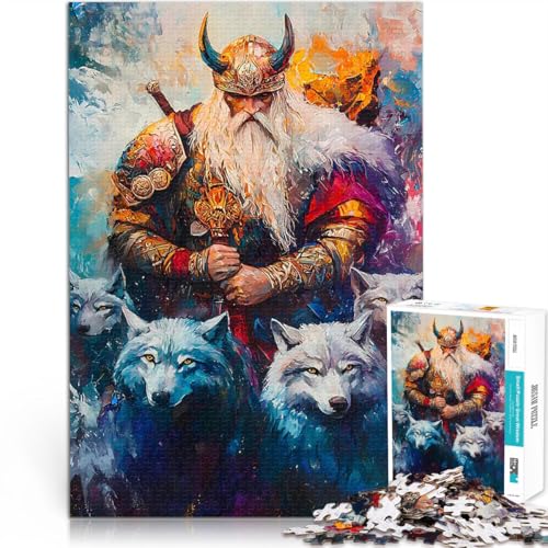 Puzzle für Erwachsene mit 1000 Teilen Wikinger Nordischer Kriegergott Odin mit Wölfen Quizspiel Perfekte Dekoration 26x38cm von BKDNNUJR