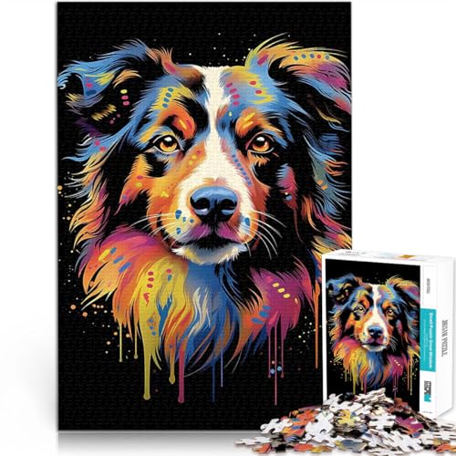 Puzzle für Jugendliche 1000 Teile Australian Shepherd Aussie Dekomprimierendes intellektuelles Lernspielzeug Lustiges Geschenk 50x70cm von BKDNNUJR