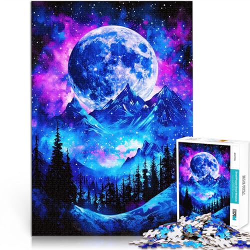 Puzzle für Jugendliche 1000 Teile Blauer Mond Berglandschaft Lernspiel-Herausforderungsspielzeug Geburtstagsgeschenke 26x38cm von BKDNNUJR