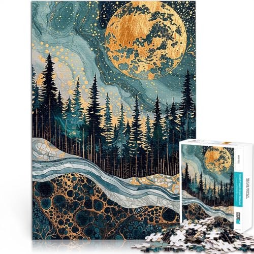 Puzzle für Jugendliche 1000 Teile Goldener Wald bei Nacht Spielzeug für die ganze Familie Tolle Geschenke und Spielzeuge 26x38cm von BKDNNUJR