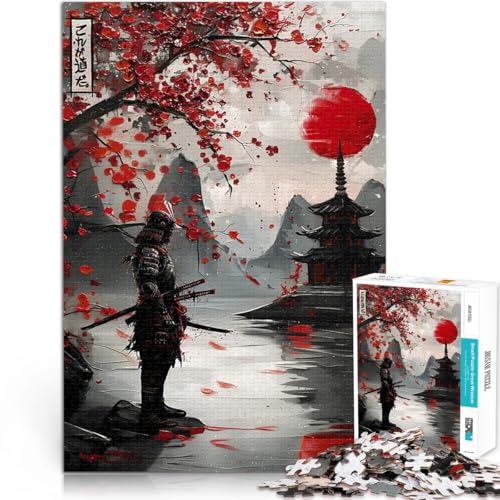 Puzzle für Jugendliche 1000 Teile Japanisches Samurai-Gemälde „Roter Mond“ Lernspiele Heimdekoration Heimdekoration 50x70cm von BKDNNUJR