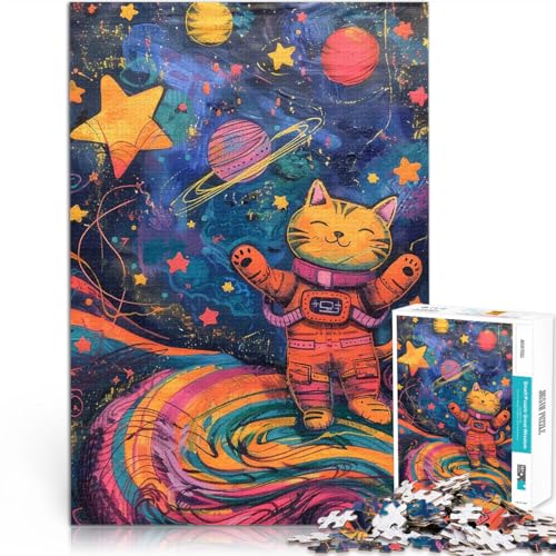 Puzzle für Jugendliche 1000 Teile Katzenastronaut im Weltraum für Lernspiel-Herausforderungsspielzeug Wanddekoration 26x38cm von BKDNNUJR
