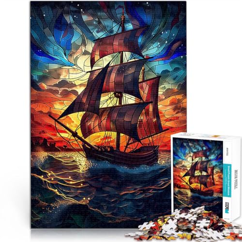 Puzzle für Jugendliche 1000 Teile Piratenschiff aus Buntglas lustige Spiele für die ganze Familie für Heimdekoration 26x38cm Puzzle für Jugendliche 1000 Teile Piratenschiff aus Buntglas lustige Spiele für die ganze Familie für Heimdekoration 26x38cm von BKDNNUJR