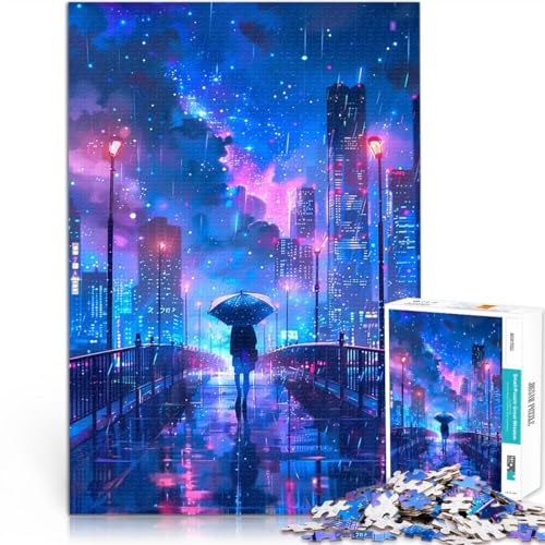 Puzzle für Jugendliche 1000 Teile Stadtbild in der regnerischen Nacht Handgeschwindigkeitswettbewerb für Heimdekoration 26x38cm von BKDNNUJR