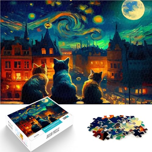 Puzzle für Jugendliche 1000 Teile Sternennachtkatze Pädagogisches Spielzeug zum Stressabbau Lernspiel für Geburtstag, Weihnachten 50x70cm von BKDNNUJR