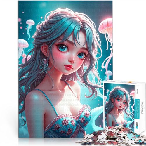Puzzle für Teenager 1000 Teile Anime-Mädchen mit Qualle Spielzeug für die ganze Familie Tolle Geschenke und Spielzeuge 50x70cm von BKDNNUJR