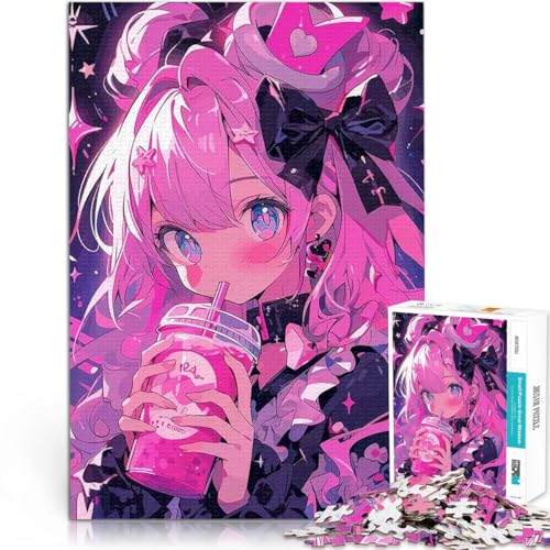 Puzzle für Teenager 1000 Teile Anime-Mädchen mit rosa Getränk Pädagogisches Spielzeug zum Stressabbau Heimdekoration Spielzeug 26x38cm von BKDNNUJR