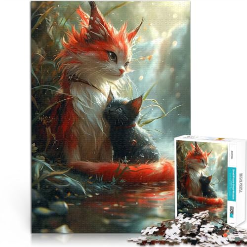 Puzzle für Teenager 1000 Teile Fantasy Katze Drache Kätzchen Spielzeug Lernspiele Stressabbau Angebot als Geschenk für die ganze Familie 26x38cm von BKDNNUJR