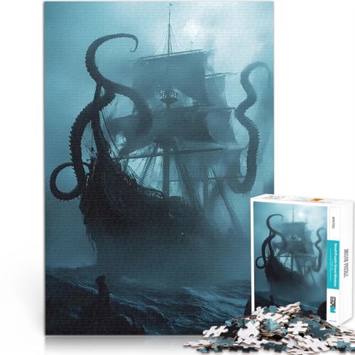 Puzzle für Teenager 1000 Teile Kraken-Angriffsschiff Dekomprimierendes intellektuelles Lernspielzeug Wichtelgeschenke 50x70cm von BKDNNUJR