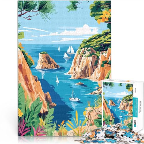 Puzzle für Teenager 1000 Teile Küstenstrandlandschaft mit Segelbooten Intellektuelles Spiel Künstlersammlung, Bildende Kunst 26x38cm von BKDNNUJR