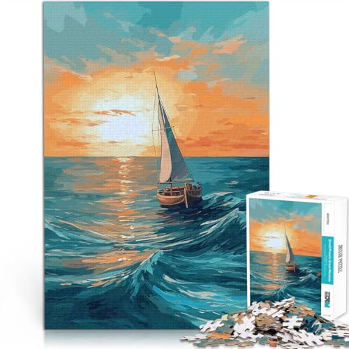 Puzzle für Teenager 1000 Teile Segelboot Sonnenuntergang Gemälde Herausforderndes Spiel Lernspiel für Geburtstag, Weihnachten 50x70cm von BKDNNUJR
