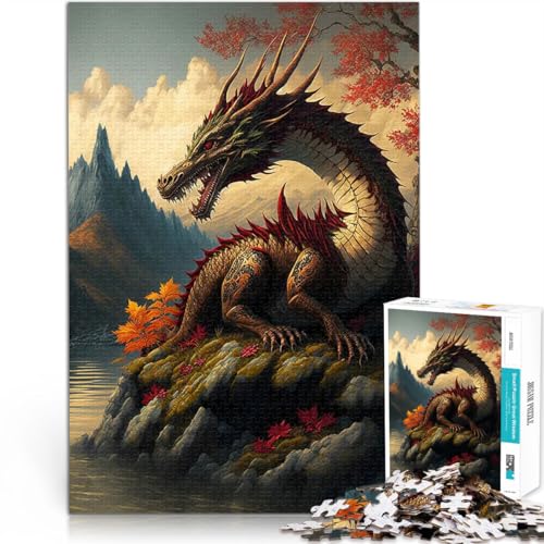 Teenager 1000 Teile Puzzle Drache Asiatisch Gehirnintelligenz-Herausforderung süchtig machendes Spielzeug Heimdekoration 26x38cm von BKDNNUJR
