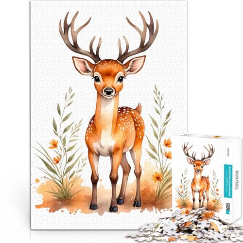 Teenager 1000 Teile Puzzle Hirsch Aquarell Gehirnintelligenz-Herausforderung süchtig machendes Spielzeug Geburtstagsgeschenk, Geschenke 50x70cm von BKDNNUJR