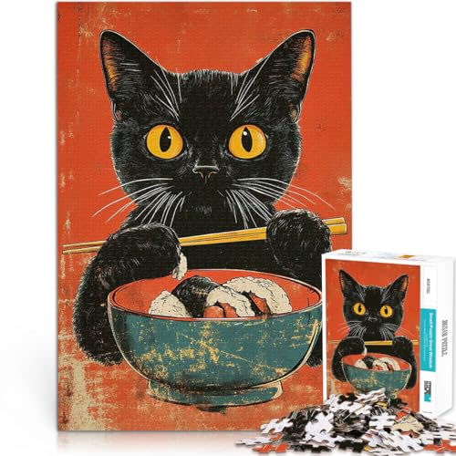 Teenager 1000 Teile Puzzle Schwarze Katze isst Sushi Pädagogisches Spielzeug zum Stressabbau Tolle Geschenke und Spielzeuge 26x38cm Teenager 1000 Teile Puzzle Schwarze Katze isst Sushi Pädagogisches Spielzeug zum Stressabbau Tolle Geschenke und Spielzeuge 26x38cm von BKDNNUJR