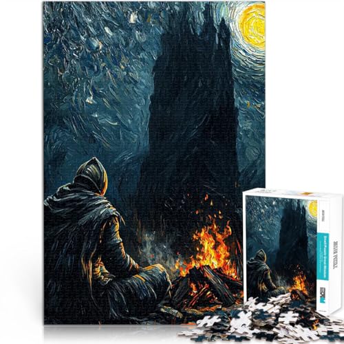 Teenager 1000-teiliges Puzzle Dunkler Ritter am Lagerfeuer Herausforderndes Spielspielzeug Lernspiel für Geburtstag, Weihnachten 50x70cm von BKDNNUJR