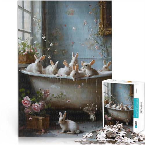Teenager 1000-teiliges Puzzle Häschen in Einer Badewanne für Lernspiel-Herausforderungsspielzeug Für Paare geeignet 50x70cm von BKDNNUJR