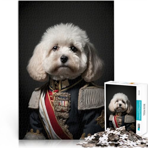 Teenager 1000-teiliges Puzzle Hund in Militäruniform lustige Spiele für die ganze Familie Einzigartige Geburtstags- und Geschenkideen 26x38cm von BKDNNUJR