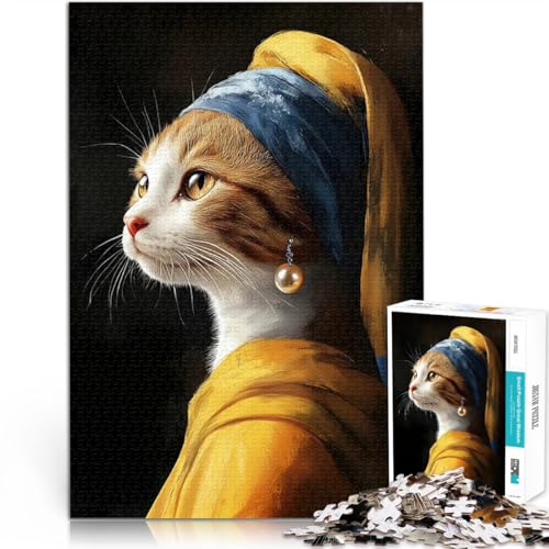 Teenager 1000-teiliges Puzzle Katze mit Perlenohrring Pädagogisches Spielzeug zum Stressabbau einzigartiges Herausforderungsspiel 50x70cm Teenager 1000-teiliges Puzzle Katze mit Perlenohrring Pädagogisches Spielzeug zum Stressabbau einzigartiges Herausforderungsspiel 50x70cm von BKDNNUJR