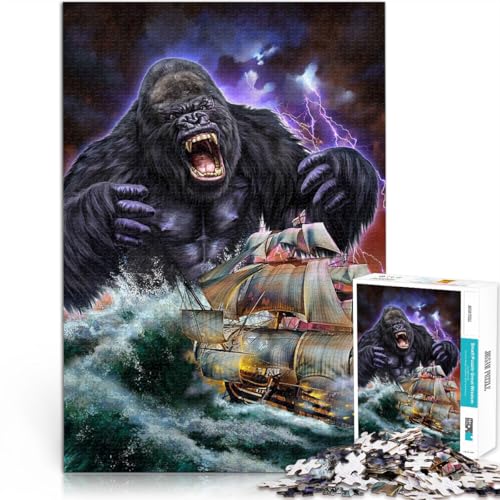 Teenager 1000-teiliges Puzzle Monster Gorilla Kraken Herausforderndes Spielspielzeug mit vollständig ineinander greifenden, zufällig geformten Teilen 26x38cm von BKDNNUJR