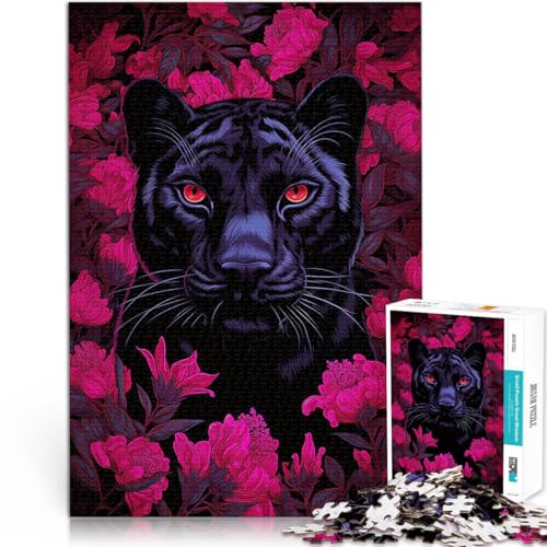 Teenager 1000-teiliges Puzzle Schwarze Panther rosa Blüten Lernspielzeug für die ganze Familie Angebot als Geschenk für die ganze Familie 50x70cm von BKDNNUJR