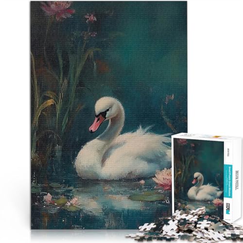 Teenager 1000-teiliges Puzzle Weißer Schwan im Teich lustige Spiele für die ganze Familie Lernspiel für Geburtstag, Weihnachten 50x70cm von BKDNNUJR