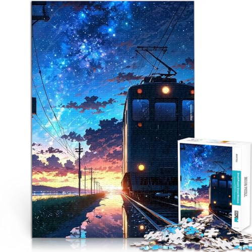 Teenager 1000-teiliges Puzzle Zug unter Sternenhimmel Stressabbau Schwierige Herausforderung Geschenke für Freunde und Familie 50x70cm von BKDNNUJR