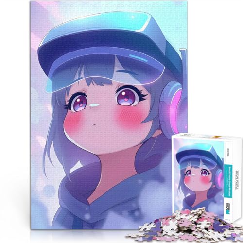 Teenager-Puzzle 1000 Teile Anime-Mädchen mit Kopfhörern Spielspielzeug einzigartiges Herausforderungsspiel 26x38cm von BKDNNUJR