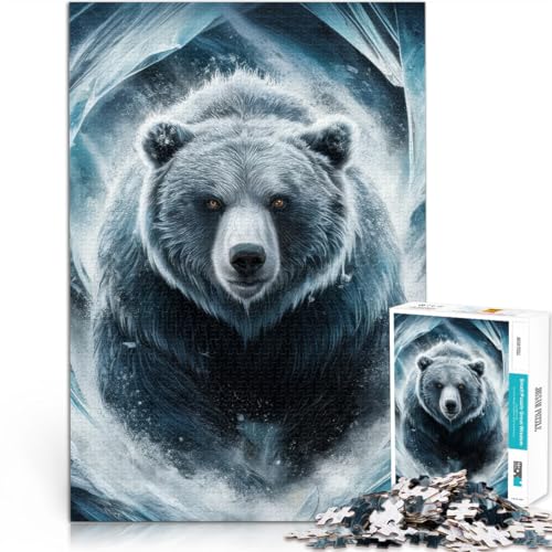 Teenager-Puzzle 1000 Teile Grizzlybär bricht EIS Dekomprimierendes intellektuelles Lernspielzeug Geburtstagsgeschenk, Geschenke 50x70cm von BKDNNUJR